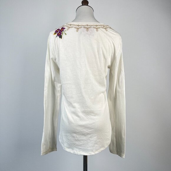 NWOT Johnny Was Embroidered Floral Long Sleeves Tee T-Shirt Size S White - Picture 5 of 12